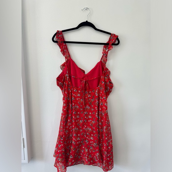 Lulu’s Spring Dream Red Ruffle Floral Skater Dress - XL - Picture 4 of 4